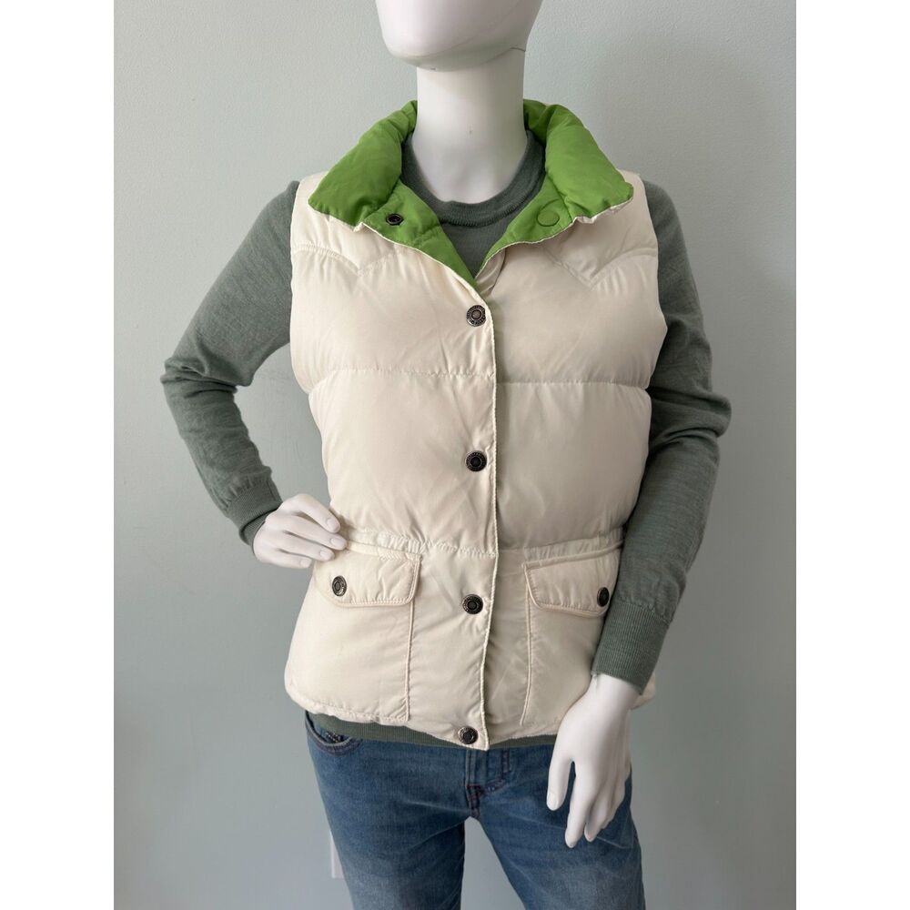 American Eagle Puffer Vest Reversible White Green Quilted Down Outerwear size